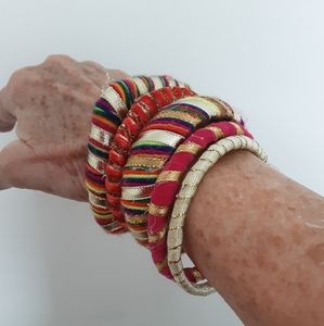 Five Colourful Woven Thread & Fabric Bangles